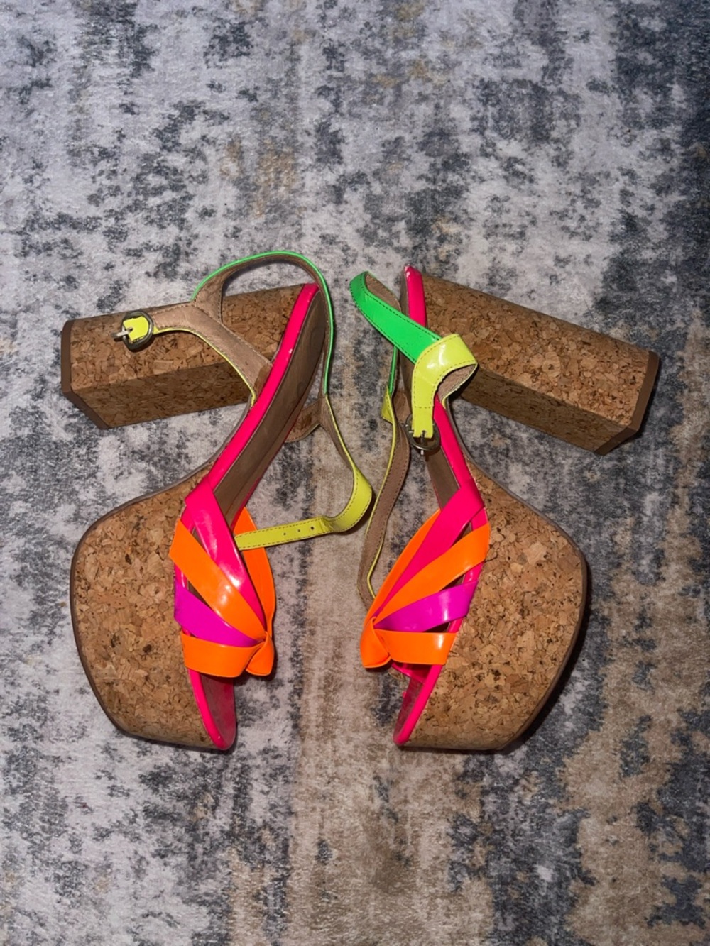 COLORFUL NEON CORK LEATHER JEFFREY CAMPBELL PLATFORM SANDALS WOMENS 9.5